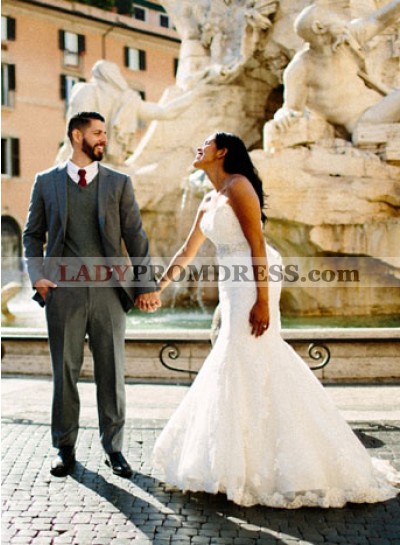 2023 Mermaid Lace Sweetheart Sleeveless Sweep Train Wedding Dresses