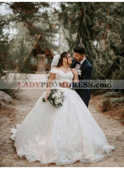 2023 Ball Gown Lace Off-the-Shoulder Sleeveless Sweep Train Wedding Dresses