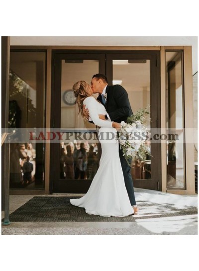 Sheath Satin Bateau Neck Long Sleeves Sweep Train Wedding Dresses 2023