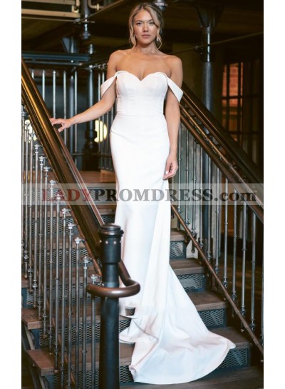 2023 Sheath Satin Off-the-Shoulder Sleeveless Sweep Train Wedding Dresses