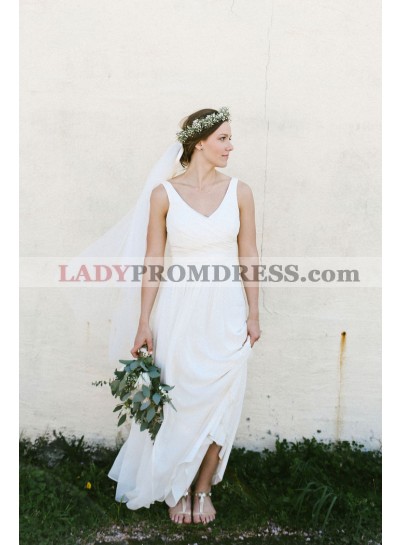 2023 A-Line Chiffon V-neck Sleeveless Floor-Length Wedding Dresses