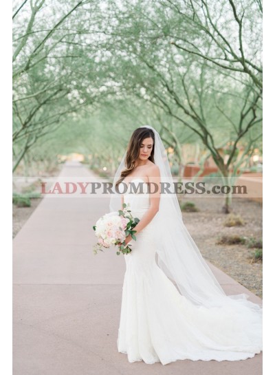 2023 Mermaid Sweetheart Tulle Lace Sleeveless Sweep Train Wedding Dresses