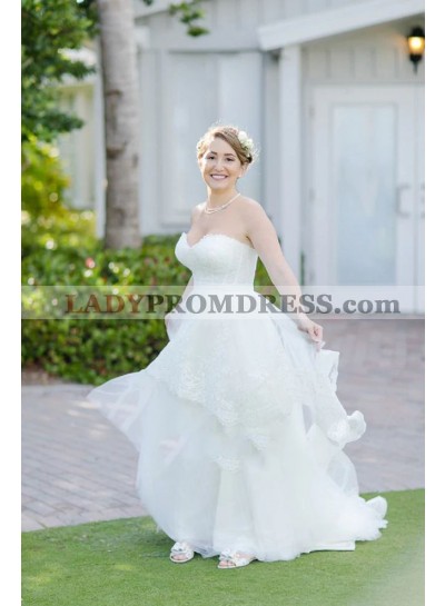 2023 Ball Gown Tulle Layers Sweetheart Sleeveless Long Wedding Dresses with Lace