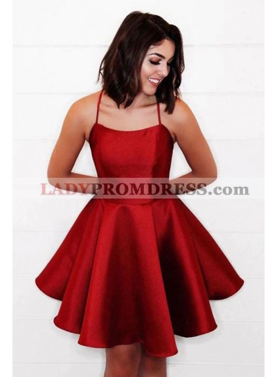 2023 Red A-line Spaghetti Straps Mini Satin Homecoming Dresses