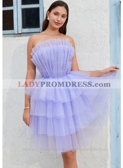 2023 A-line Princess Tulle Layers Strapless Sleeveless Short/Mini Homecoming Dresses