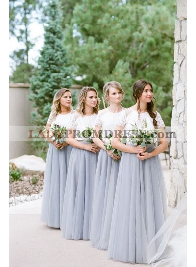 2022 Newly A Line Tulle Lavender Lace Top Bridesmaid Dresses