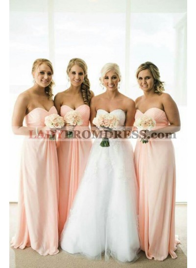2023 Cheap A Line Pink Chiffon Sweetheart Long Bridesmaid Dresses / Gowns