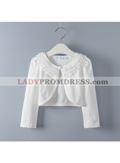 Cute Cotton Girl's Wrap Outdoor Wrap White Lace Long Sleeves First Communion Wrap