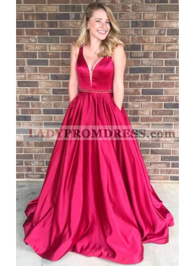 2023 Elegant Princess/A-Line Satin Red Prom Dresses