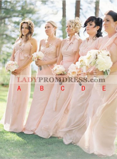 2023 Cheap A Line Blushing Pink Strapless Chiffon Floor Length Bridesmaid Dresses / Gowns