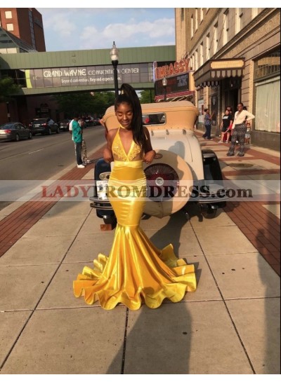 2023 Gorgeous Gold V-neck Mermaid Prom Dresses