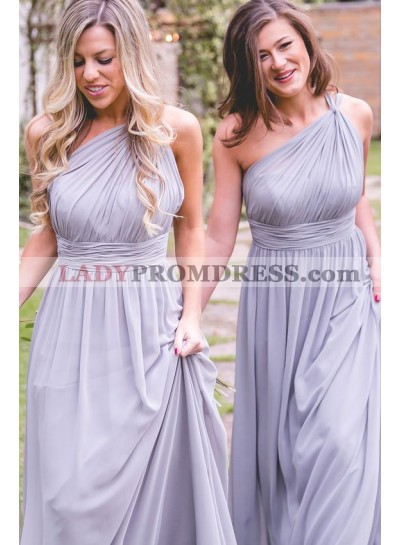 One Shoulder A Line Lavender Chiffon Bridesmaid Dresses