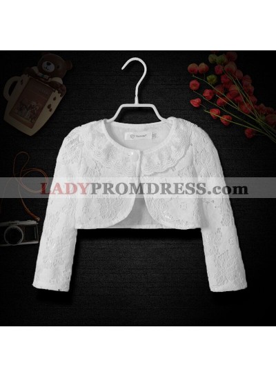 Cute Cotton Girl's Wrap Outdoor Wrap White Lace Long Sleeves First Communion Wrap