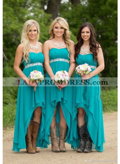 2023 New Arrival A Line Chiffon Teal High Low Short Bridesmaid Dresses / Gowns