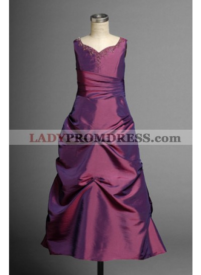 2023 Winsome Taffeta Straps Wrinkle Applique Floor Length First Communion Dresses / Flower Girl Dresses
