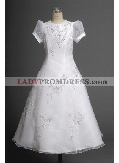2023 Elegant Embroider Short Sleeves Floor-Length First Communion Dresses / Flower Girl Dresses