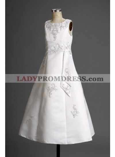 2023 Hot Sale Refined Satin Scoop Neck Sleeveless A-line Floor Length Actual First Communion Dresses