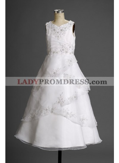Charming Latest Straps Layered  V-neck Empire Waist Applique Actual First Communion Dresses 