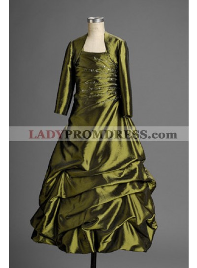 2023 Vintage A-line Taffeta Ruffled Applique Coat Floor Length Hot Flower Girl Gowns / Dresses 