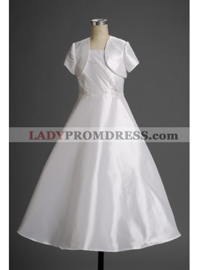 2023 Gentle A-line Satin Applique Floor Length Actual First Communion Dresses 