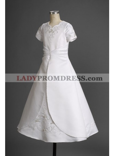 2023 Scalloped-edge Neck Applique White Elegant Short Sleeves First Communion Dresses