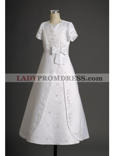 2023 Tempting White Hot Sale Satin Short Sleeves Actual First Communion Dresses