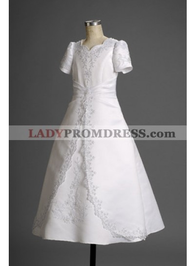Charming Latest Fashion White Short Sleeves Long Actual First Communion Dresses 