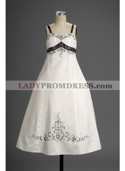 Sexy Fashion Satin Spaghetti Straps Embroidery Floor Length Hottest First Communion Dresses