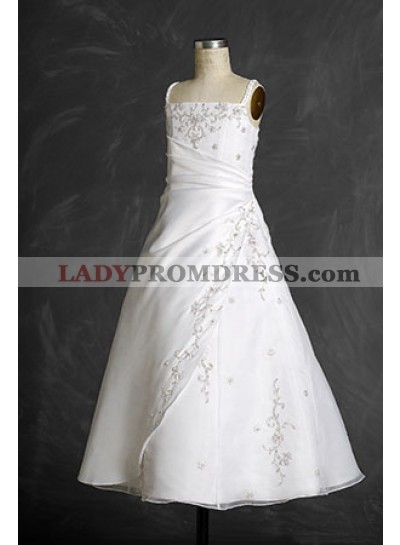 Funky Straps Lovely Applique A-line Pleated Empire Waist Floor Length First Communion Dresses