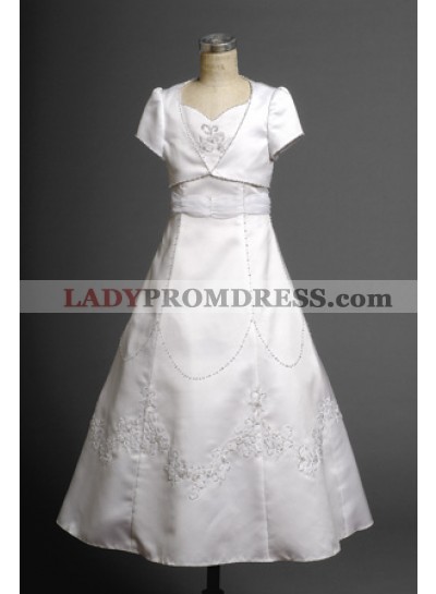 2023 Satin Seductive Flower Girl Dress Floor Length A-line Applique  First Communion Dresses