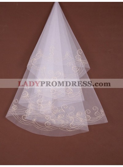 Attractive 2 Layer Waltz With Embroidery Wedding Veil