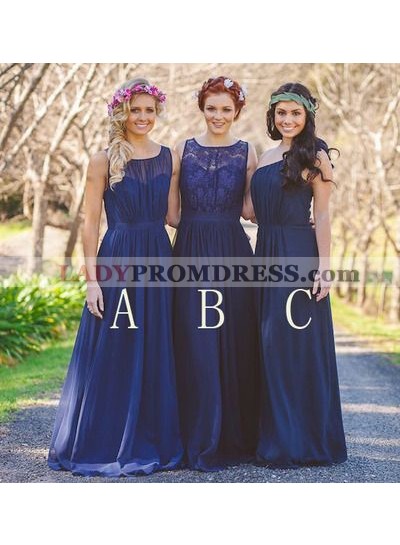 2023 Cheap A Line Chiffon Royal Blue Long Bridesmaid Dresses / Gowns