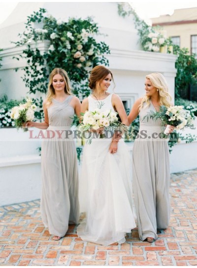 2023 Cheap A Line Silver Halter Chiffon Long Bridesmaid Dresses / Gowns
