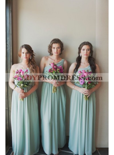 2023 One Shoulder A Line Chiffon Long Bridesmaid Dresses
