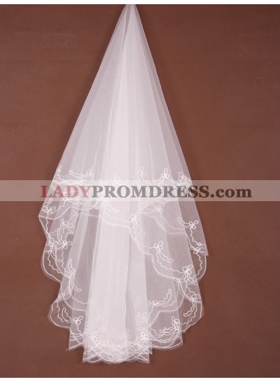 Beautiful 2 Layer Waltz With Embroidery Wedding Veil