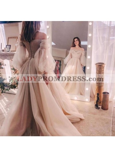 Off The Shoulder A Line Sweetheart Tulle Prom Dresses