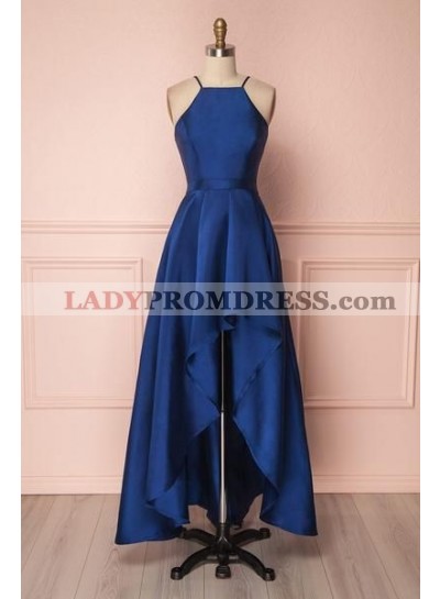 Royal Blue A Line Halter High Low Prom Dresses