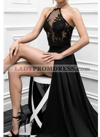 2023 Sexy Black Princess/A-Line Side Slit Prom Dresses