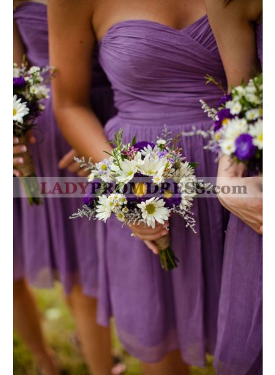 2023 Newly A Line Purple Chiffon Sweetheart Short Bridesmaid Dresses / Gowns