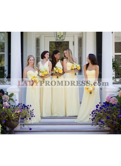2023 Cheap A Line Daffodil Chiffon Strapless Long Bridesmaid Dresses / Gowns