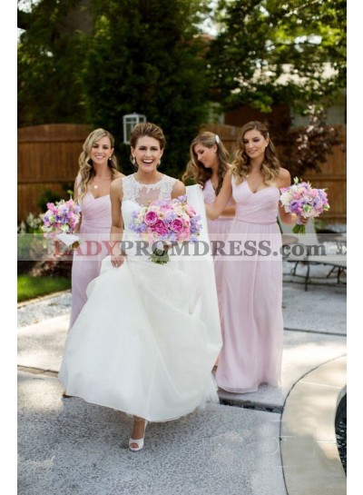 2023 Cheap A Line Chiffon Pink One Shoulder Long Bridesmaid Dresses / Gowns