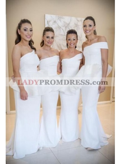 2023 New Arrival White Mermaid One Shoulder Satin Long Bridesmaid Dresses / Gowns
