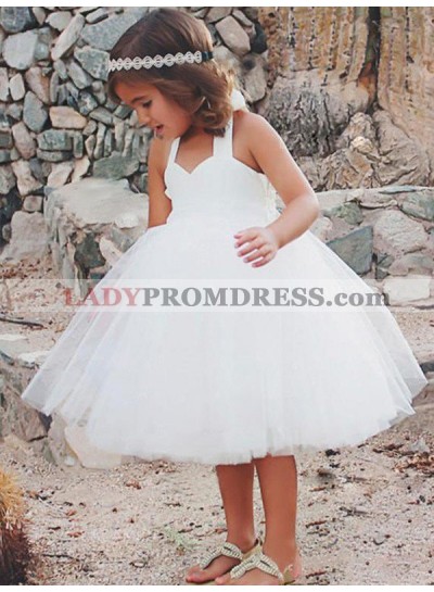 A-Line/Princess Sleeveless Halter Tea-Length Ruffles Tulle First Communion Dresses / Flower Girl Dresses