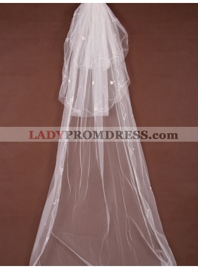 Nice 3 Layer Cathedral With Applique Wedding Veil