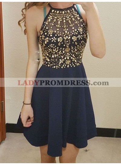 A-Line Princess Sleeveless Scoop Beading Chiffon Short Homecoming Dresses