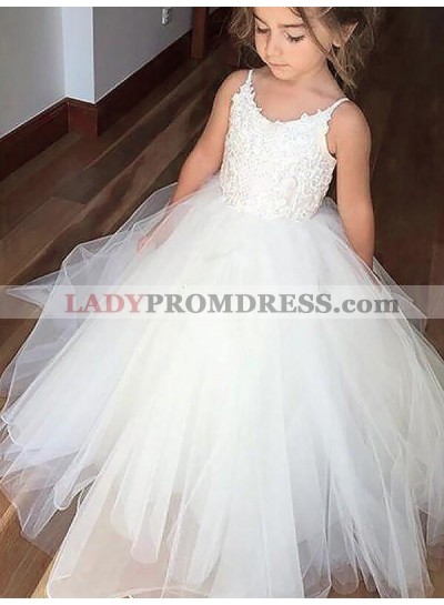 Ball Gown Jewel Sleeveless Lace Floor-Length Tulle First Communion Dresses / Flower Girl Dresses
