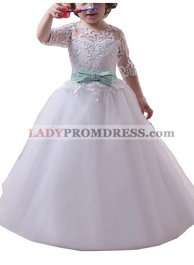 Ball Gown Jewel 1/2 Sleeves Lace Floor-Length Tulle First Communion Dresses / Flower Girl Dresses 2023COMM-7348