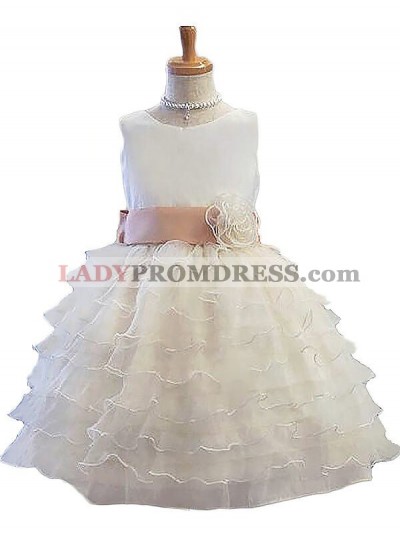 A-Line/Princess Sleeveless Jewel Hand-Made Flower Tulle Short/Mini First Communion Dresses / Flower Girl Dresses