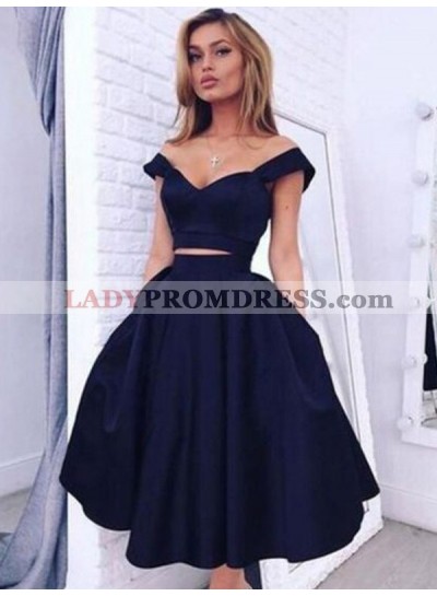 A-Line Princess Off-the-Shoulder Sleeveless Knee-Length Taffeta Two Piece Homecoming Dresses