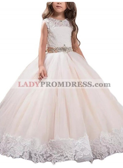 Ball Gown Scoop Sleeveless Lace Floor-Length Tulle First Communion Dresses / Flower Girl Dresses 2023COMM-7296
